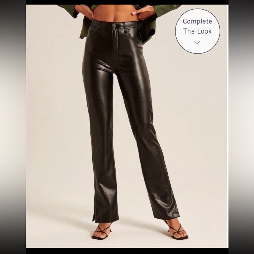 Abercrombie & Fitch Black Faux Leather 90’s Straight Ultra High Rise Pants Sz 28